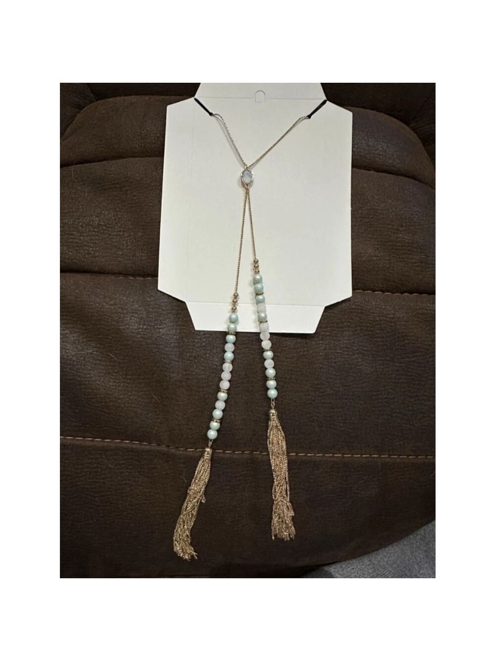 Romolo Mint Beaded Tassel Necklace - Picture 3 of 11